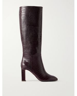Aquazzura Sellier 85 Croc-Effect Leather Knee Boots - Brown