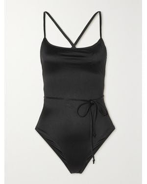 GOOD AMERICAN Vacay Belted Stretch-Satin Swimsuit - Black