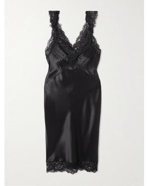 Saint Laurent Robe En Satin De Soie À Finitions En Dentelle - Noir