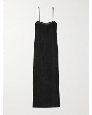 Matteau Shirred Silk And Linen-Blend Maxi Dress - Black