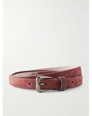 Brunello Cucinelli Embellished Suede Skinny Belt - Pink