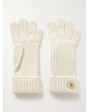 Gucci Embellished Leather-Trimmed Wool And Cashmere-Blend Gloves - Natural