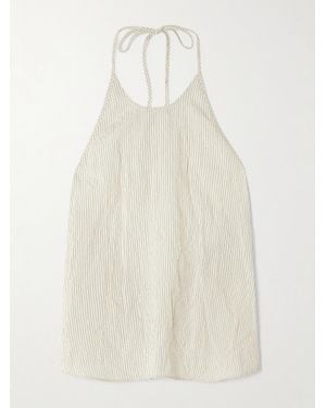 St. Agni Crinkled Pinstriped Woven Halterneck Tank - White