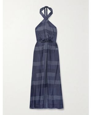 lemlem Net Sustain Ajani Striped Charmeuse Halterneck Midi Dress - Blue