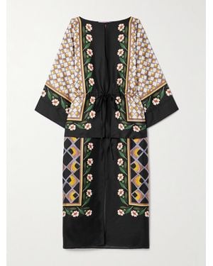La DoubleJ Apericena Printed Silk-Twill Midi Dress - Black