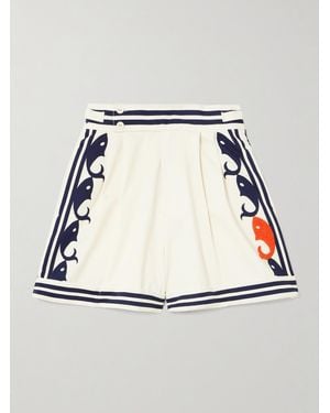 ALÉMAIS Marine Shorts Aus Biobaumwolle Mit Falten, Streifen Und Stickerei - Weiß