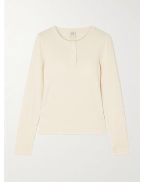Flore Flore Jess Ribbed Organic Cotton-Jersey Henley Top - Natural