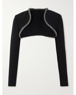 Safiyaa Trix Cropped Crystal-Embellished Stretch-Crepe Jacket - Black