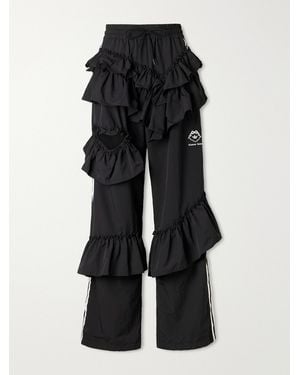 Simone Rocha Adidas Originals Logo-Embroidered Cut-Out Ruffled Twill Straight-Leg Track Trousers - Black