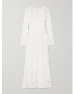 Ulla Johnson Valentina Appliquéd Pointelle-Knit Midi Dress - White