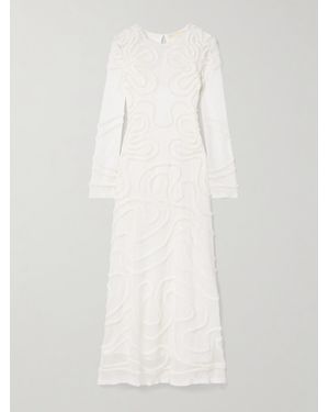 Ulla Johnson Valentina Appliquéd Pointelle-Knit Midi Dress - White