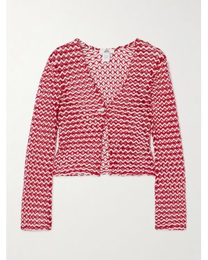 SARA CRISTINA Nerea Pearl-Embellished Two-Tone Crocheted Top - Red