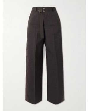 Sacai Belted Paisley-Print Shell-Trimmed Wool Wide-Leg Pants - Black