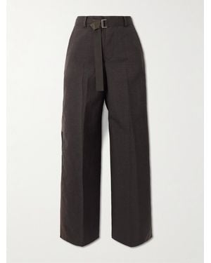 Sacai Hose Mit Weitem Bein Aus Wolle Mit Shell-Besatz, Paisley-Print Und Gürtel - Schwarz