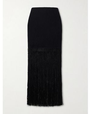 Alaïa Ribbed Fringed Jersey Midi Skirt - Black