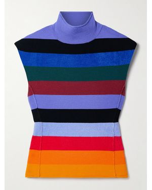 Christopher John Rogers Striped Wool-Blend Turtleneck Tank - Blue