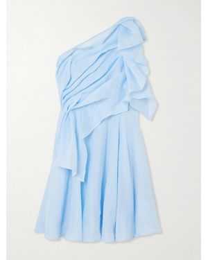 Aje. Genesis Asymmetrisches Minikleid Aus Musselin Mit Raffungen - Blau