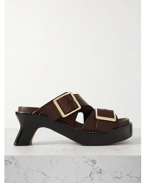 Loewe Ease Buckled Leather Mules - Brown