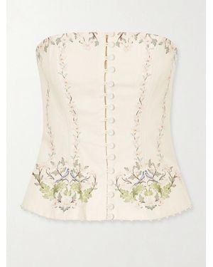 Agua Bendita Tota Anhelo Embellished Floral-Printed Linen Corset Top - Natural