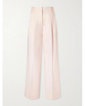 Another Tomorrow Pleated Linen Wide-Leg Trousers - Pink