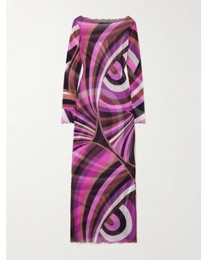 PUCCI Maxikleid Aus Bedrucktem Tüll Mit Kristallen - Lila