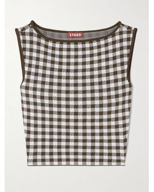 STAUD Montgomery Cropped Gingham Jacquard-Knit Tank - Black