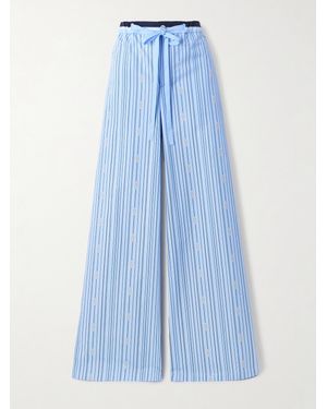 Gucci Printed Striped Cotton-Poplin Wide-Leg Pants - Blue