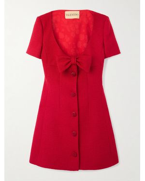 Valentino Garavani Bow-Detailed Wool-Blend Tweed Mini Dress - Red