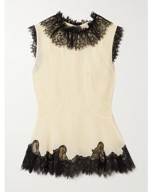 Ulla Johnson Bette Lace-Trimmed Panelled Silk Crepe De Chine Top - Black