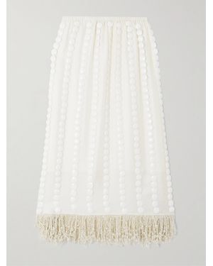DIOTIMA Coverley Embellished Fringed Silk-Satin Midi Skirt - White