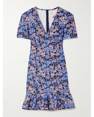Kika Vargas Zeina Ruffled Floral-Print Twill Mini Dress - Blue