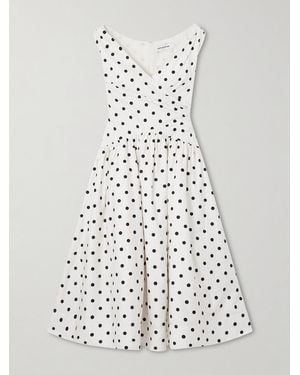 Self-Portrait Wrap-Effect Gathered Polka-Dot Cotton-Poplin Midi Dress - White