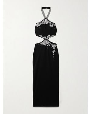 Miss Sohee Neckholder-Robe Aus Crêpe Mit Cut-Out, Kristallen Und Stickereien - Schwarz