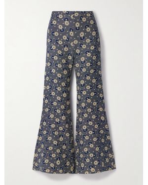 Alix Of Bohemia Farah Wool And Cotton-Blend Jacquard Flared Trousers - Grey