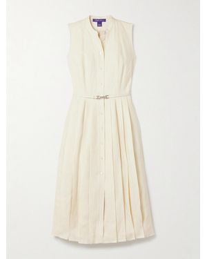 Ralph Lauren Kennedi Belted Pleated Linen Midi Dress - Natural