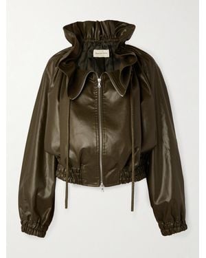 Dries Van Noten Verkürzte Bomberjacke Aus Kunstleder Mit Rüsche - Grün