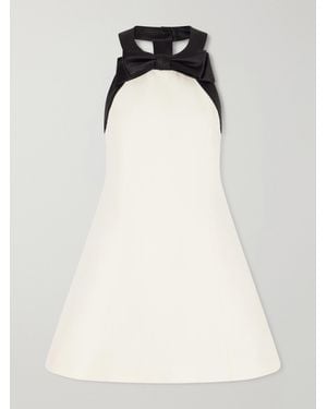 Valentino Garavani Bow-Detailed Satin-Trimmed Wool And Silk-Blend Crepe Mini Dress - Natural