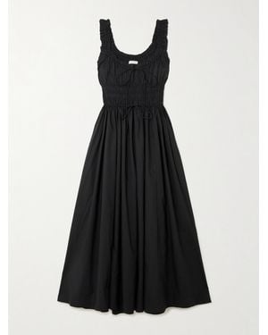 Doen Emmaretta Tie-Detailed Shirred Organic Cotton-Voile Midi Dress - Black