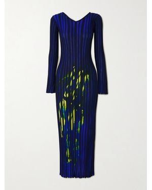 Louisa Ballou Printed Ribbed-Knit Midi Dress - Blue