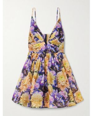 Zimmermann Luna Gathered Floral-Print Linen And Silk-Blend Mini Dress - Multicolour