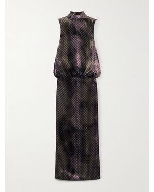 Dries Van Noten Draped Printed Velvet Maxi Dress - Multicolour
