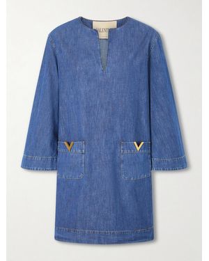 Valentino Garavani Vlogo Embellished Denim Mini Dress - Blue