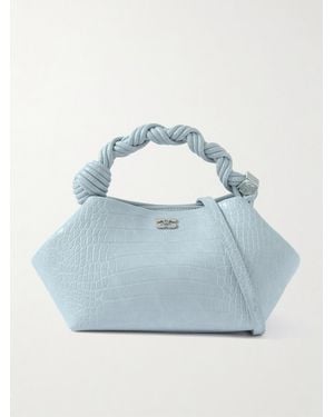 Ganni Bou Schultertasche Aus Recyceltem Leder Mit Krokodileffekt Mit Flechtdetail - Blau