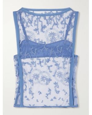 SIR. Leif Embroidered Tulle Top - Blue