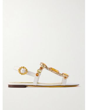 Dolce & Gabbana Bianca Crystal-Embellished Patent-Leather Sandals - White