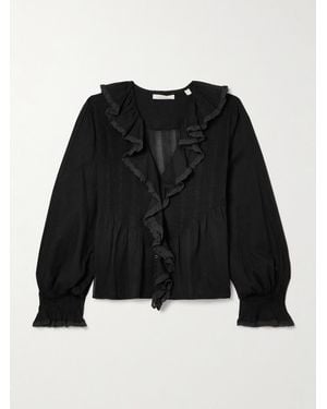 Doen Hardy Lace-Trimmed Ruffled Pintucked Organic Cotton-Voile Blouse - Black