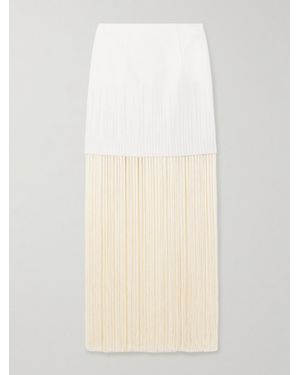 ANDRES OTALORA Aurora Stutil Fringed Embroidered Cotton-Twill Maxi Skirt - Natural