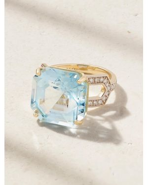 Mateo Bague En Or 14 Carats (585/1000) Topaze Et Diamants - Bleu