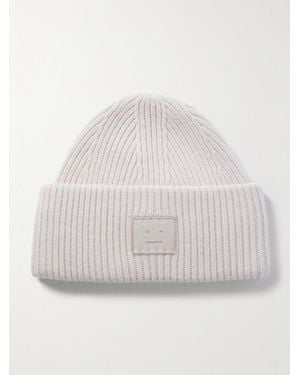 Acne Studios Appliquéd Ribbed Wool And Yak Hair-Blend Beanie - White