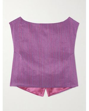 D'Estree Richard Veil Striped Linen-Blend Top - Purple